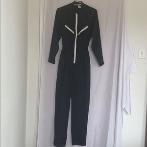 Vintage Women’s Black Polyester Zip Race Suit